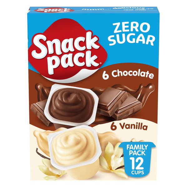 Snack Pack Zero Sugar Chocolate and Vanilla Flavored Pudding Cups, 3.25 oz., 12-Count Family