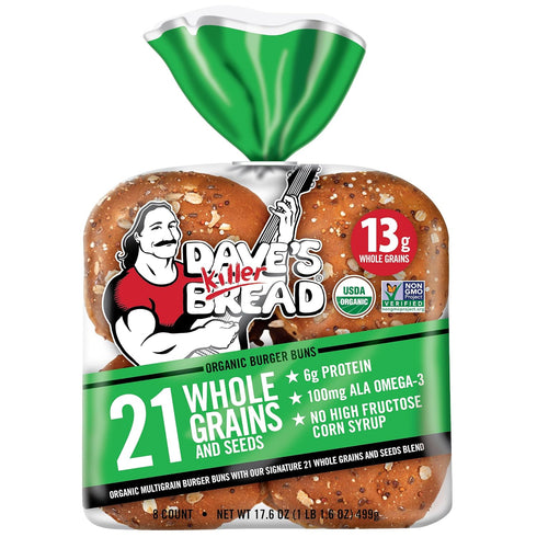 Dave's Killer Bread 21 Whole Grains & Seeds Burger Buns, Organic Hamburger