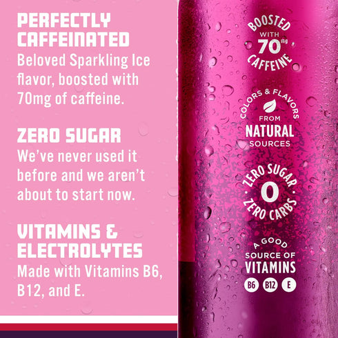 Vitamins,4/16oz Sparkling Ice Caffeine, Black Raspberry Sparkling Water with Caffeine, Zero Sugar, with Antioxidants