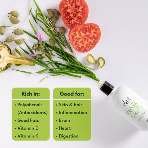 16.9 OZ (500 ML) Olive Oil for Baby Food - Olizzi Baby Organic Extra Virgin Olive Oil, Cold Pressed, USDA Organic