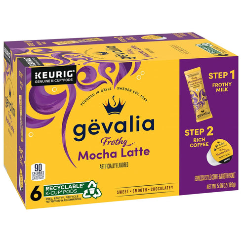 2-Step Packets, 6 Count, 5.6oz (Pack 3) Gevalia, K-Cup & Froth Box of (Mocha Latte).