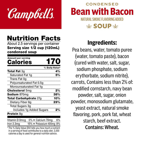 Packaging 11.25 Oz, Pack 12 Campbell's Bean with Bacon Soup, May Vary