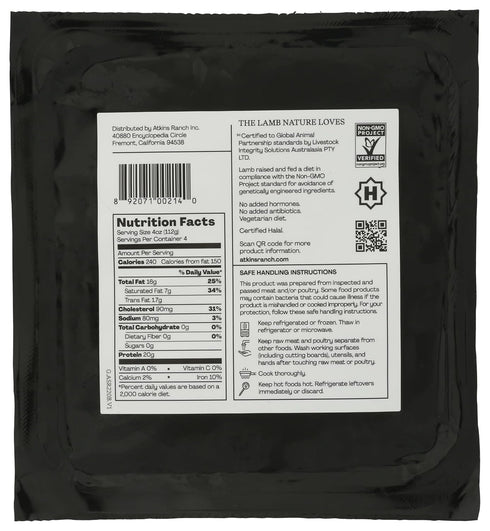 Atkins Ranch 1lb Ground Lamb