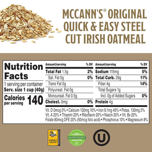 1.4 (Pack 12) McCann's Irish Oatmeal Instant Oatmeal Cup, Original, Ounce