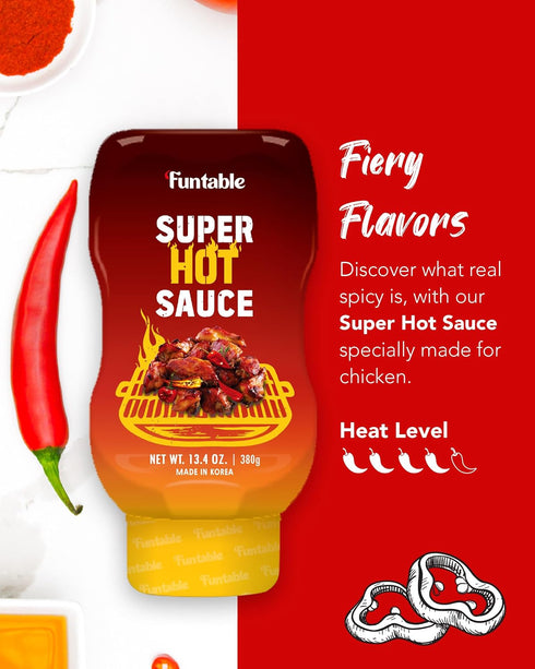 (13.4 oz, Pack 1) Funtable Super Hot Sauce of - Authentic Korean Flavor, Spicy & Tangy Sauce, Ideal for Fried Chicken