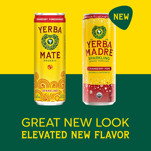 115mg 12oz (Pack 12) (Packaging Yerba Madre Organic Sparkling Yerba Mate, Cranberry Pom, Natural Plant Based Caffeine