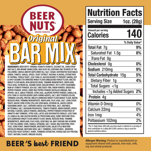 26oz BEER NUTS Original Bar Mix - Crunchy Party Pretzels, Cheese Sticks, Sesame Sticks, Roasted Corn Nuts, & Original