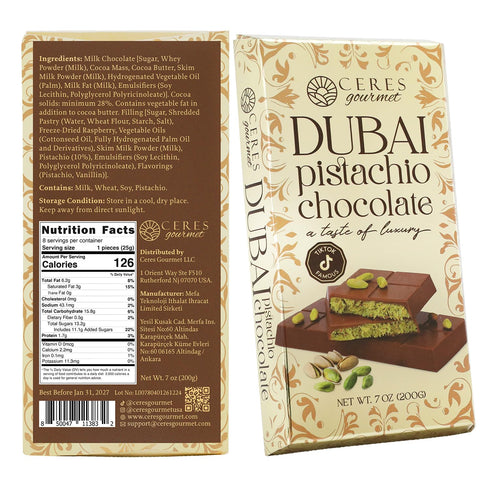 7oz Dubai Crispy Knafeh Chocolate Pistachio Bar | Famous Dubai Kunafa Chocolate Bar | Crispy Kunafe with Pistachio