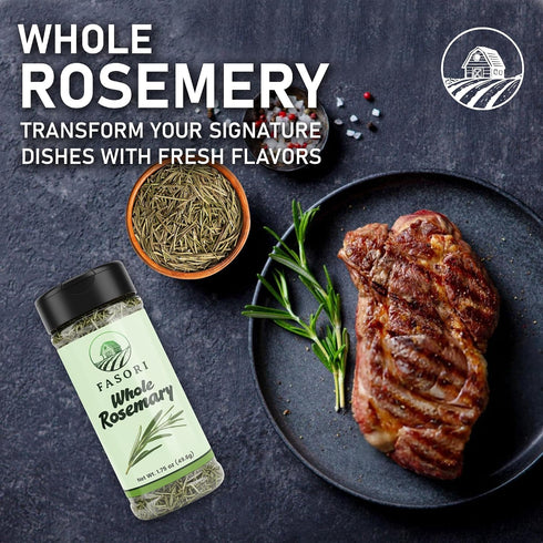 (1.75oz) Fasori Rosemary Whole Leaves Premium Dried Whole Rosemary Herb, Aromatic Mediterranean Spice for Cooking