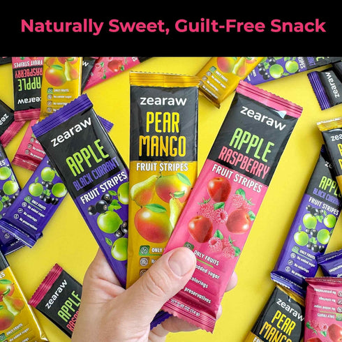 30 Pack ZEARAW Healthy Fruit Snacks for Adults and Kids Fruit Leather with Dried Apple-Black Currant, Pear-Mango
