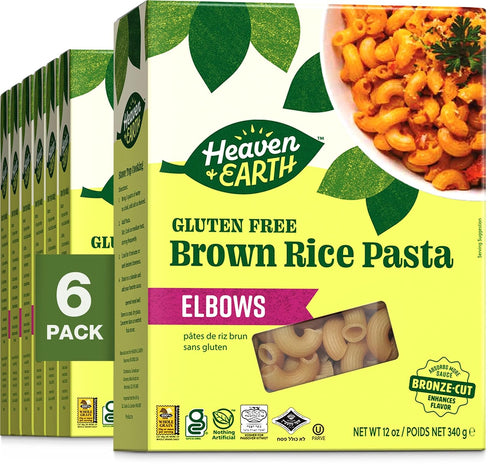 Heaven & Earth Brown Rice Pasta, Gluten Free Elbow Pasta, 12oz (6