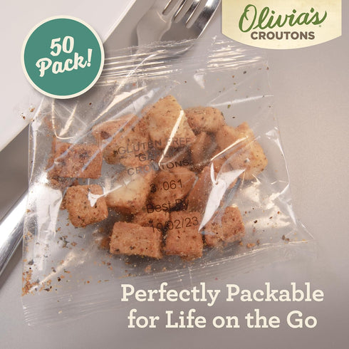 .75 Oz (50 count) Olivias Gluten Free Croutons For Salad Crunchy Garlic Soup Crouton Made from Seasoned Ancient Grain