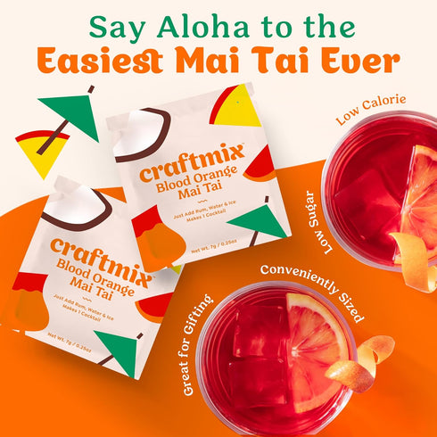 Packets 24 Pack Craftmix Blood Orange Mai Tai Cocktail & Mocktail Drink Mixer, Skinny Mixes - Water Flavoring - Made