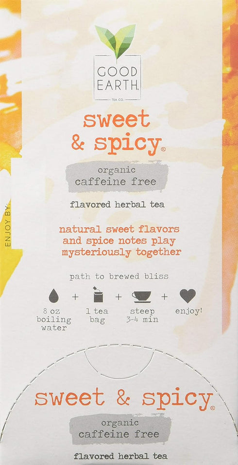 18 Organic Sweet & Spicy Herbal Caffeine Free Good Earth Teas Tea Bag