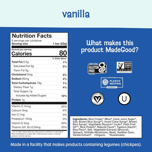 (36 Count) MadeGood Crispy Squares, Vanilla Gluten Free Snacks