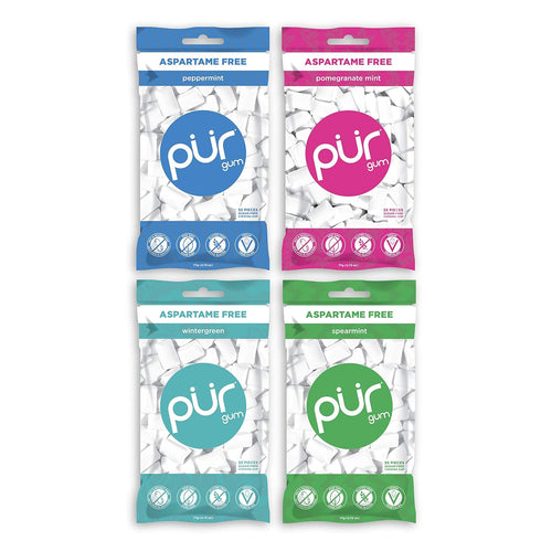 Pur Gum Variety Pack, Peppermint, Pomegranate Mint, Spearmint, Wintergreen, 55 Pieces each
