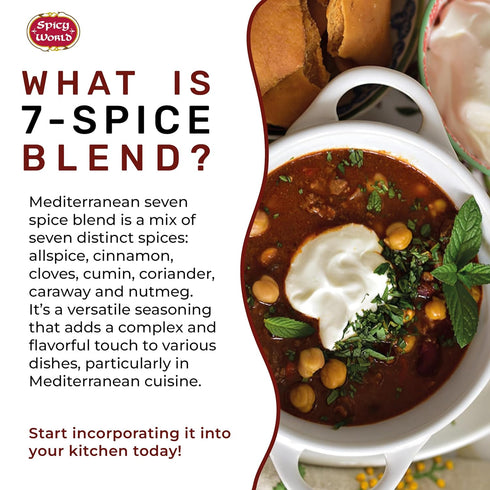 Spicy World Seven Spice Blend 7oz Bag - All Natural, No Additives or Preservatives (7 Premium Quality Mediterranean