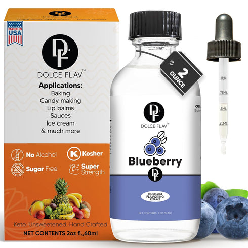 Dolce Flav Blueberry Extract, 2 Ounce Oil-Soluble Flavoring for Candy Making, Baking, Lip Balm, Ice Cream