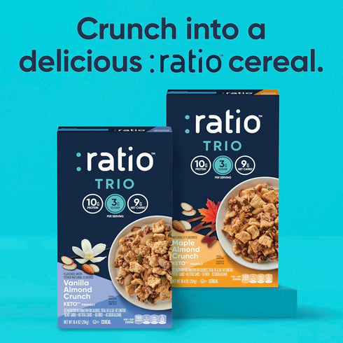 10g 10.4 oz Ratio Trio Vanilla Almond Crunch Cereal, Protein, Keto Friendly