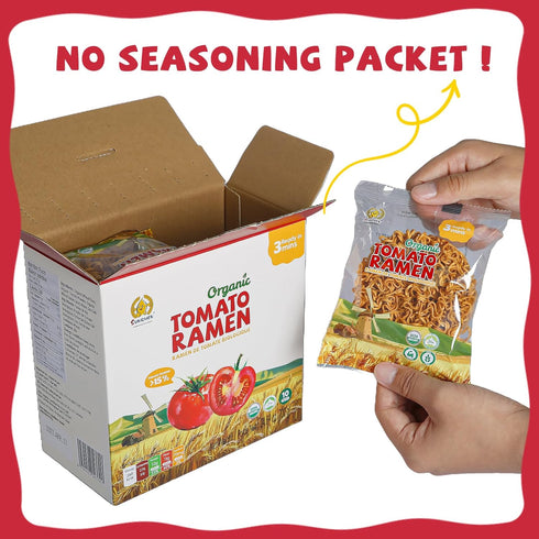 SUNGIVEN 3 2.47 OZ (Pack 10) Organic Ramen Noodles Tomato Healthy Low Sodium Ready in Minutes Non-Fried Instant No