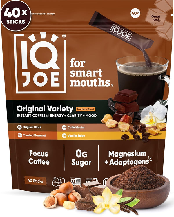 IQJOE Mushroom Coffee Packets - Variety Pack | 40 Stick Packs |