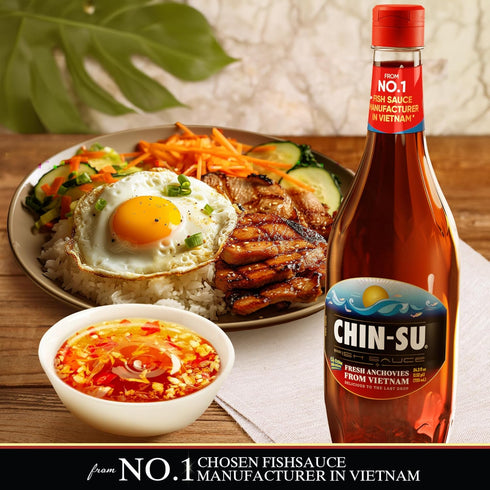 Chin-Su Fish Sauce, Premium Vietnamese, Fresh Anchovies Salted On Boat, One-Year Aged, Gluten Free, 24.3 Oz