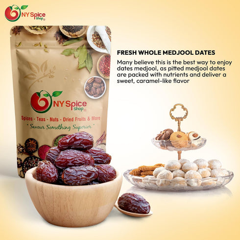 3 NY Spice Shop Medjool Dates - Pound California Natural Delight Medjool Pitted Fresh Dates Bulk - Sweet Candied Large