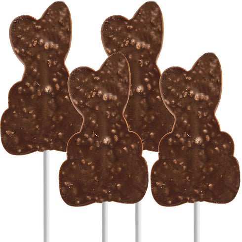 3oz (4-Pack) Fruidles Decorated Easter Bunny Big Chocolate Lollipop Holiday Treats, Milk Chocolate Double Crips, Pop