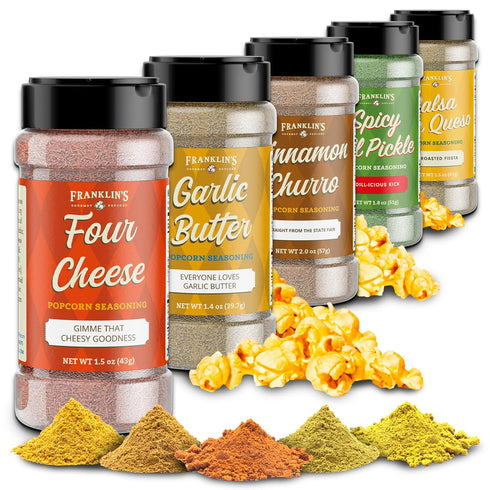 Franklin's Gourmet Popcorn Seasoning Powder Variety Pack in 5 Flavors - Made