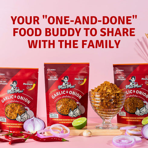 9.51oz (3-PACK) MaeMai Chili Crisp (MEDIUM HOT Spice) - Spicy Umami Onion & Garlic Flakes - All-Purpose Seasoning