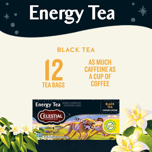 12 (Pack 6) Celestial Seasonings Energy Black Tea, Caffeinated, Tea Bags Box