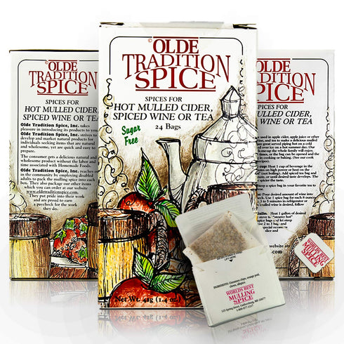 Olde Tradition Mulling Spices in Tea Bags for Apple Cider, Mulled Wine, Gluehwein, Hot Toddy Holiday Drink - Sugar-Free