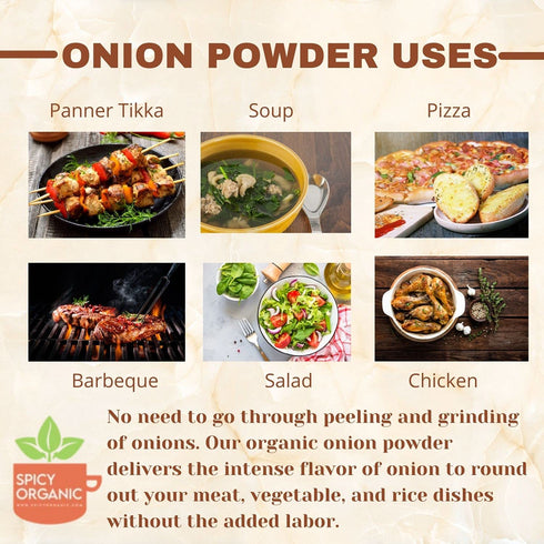 4 oz. SPICY ORGANIC Onion Powder Certified USDA Organic - Non-GMO - White Onion Powder Seasoning for Dressings, Dips