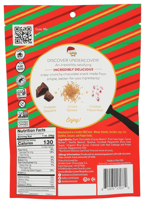 3 Undercover Chocolate Co, Dark Chocolate Peppermint Quinoa Crisps, Ounce