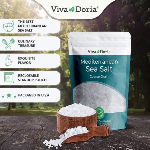 12 oz 2 lb Pack 2-Piece Set Viva Doria Malabar Whole Black Peppercorns, + Mediterranean Sea Salt, Coarse Grain, Grinder