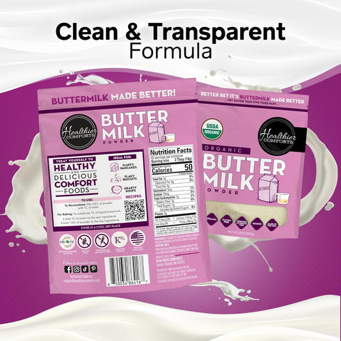 21oz Healthier Comforts Organic Buttermilk Powder | USDA Certified, Kosher, Gluten Free, Non-GMO | Baking Supplies