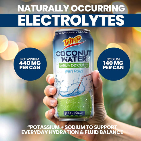 16.57 oz 6-Pack De Mi Pas Coconut Water with Pulp Natural Coconut Beverage for Year-Round Hydration, Rich in Potassium