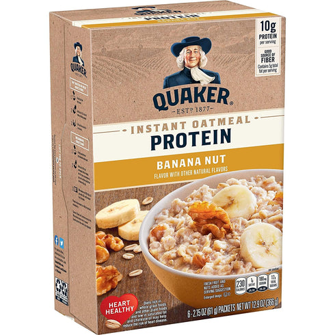 Quaker Instant Oatmeal Protein Banana Nut Flavor 6 Count, 12.9oz Box (Pack