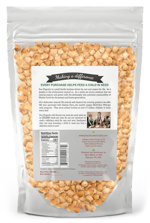 4 LB Jiva Organic Raw Chickpeas (Whole Garbanzo Beans) Large Bag - Gluten Free, Non GMO, Vegan