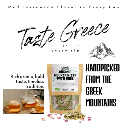 1.76oz APSOGO Organic Mountain Tea with Rose - Herbal Infused Tea - Premium Quality & Excellent Taste - Produced