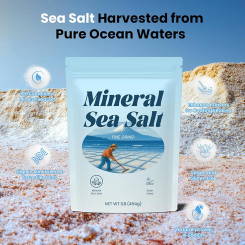Vrixlanua 100% 1 lb Mineral Sea Salt Natural, Unrefined, Non-GMO, No Additives Mineral-Rich (Calcium, Magnesium