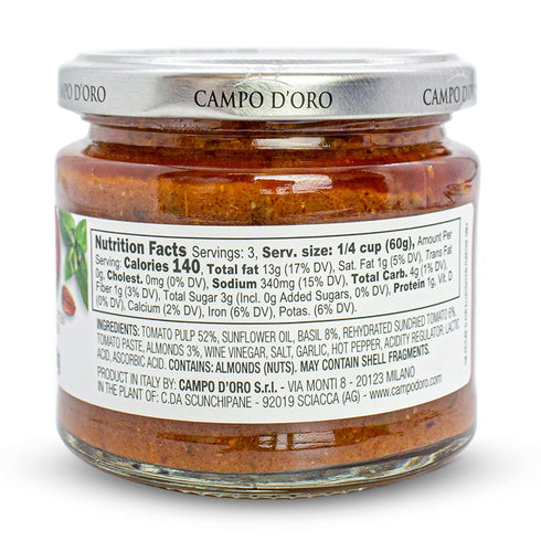 Trapanese Pesto Sauce, Tomato, Basil & Almonds, 6.3oz (180g), 100% Made in Italy