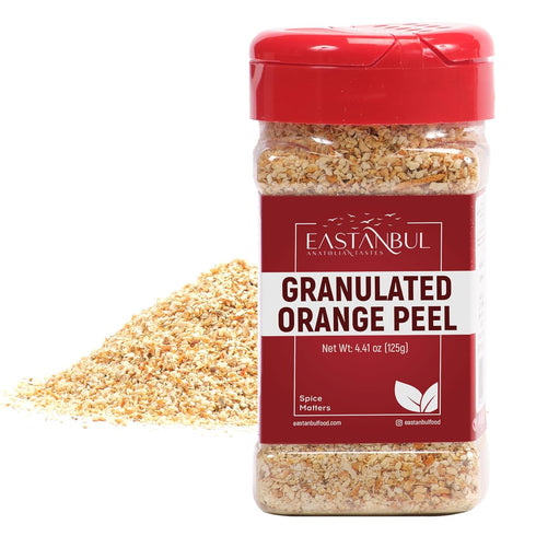 Eastanbul Granulated Orange Peel, 4.41oz, Dried Orange Peel for Baking, Cooking, Marinades,