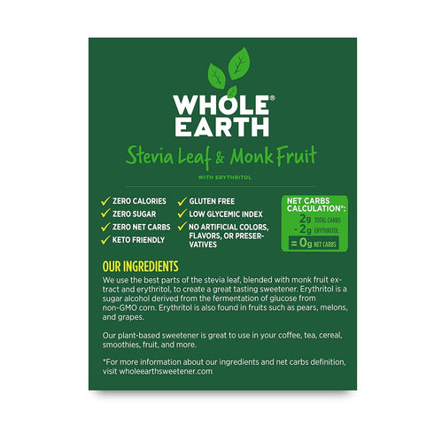 Whole Earth Sweetener Co. NATURE SWEET Stevia & Monk Fruit Sweetener, 40-Count Sugar Substitute