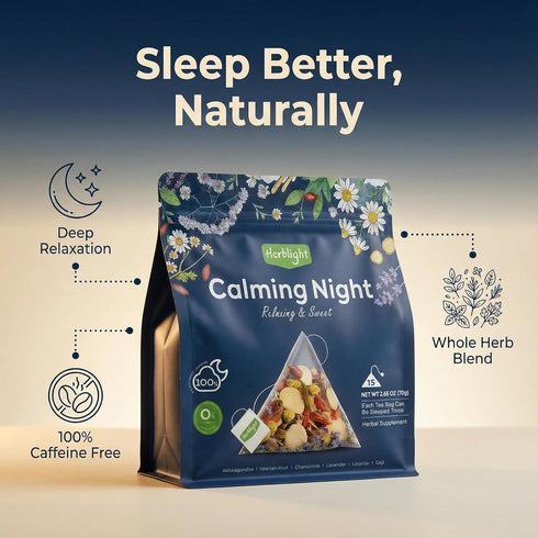 (15 Herblight Bedtime Tea with Valerian Root & Ashwagandha - Caffeine-Free Night Time Herbal Blend for Deep Relaxation