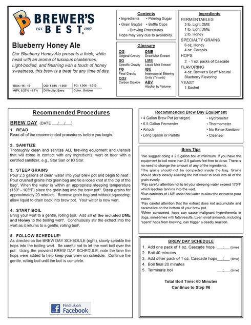 Brewer's Best 5 Home Brew Beer Ingredient Kit - Gallon (Blueberry Honey Ale)