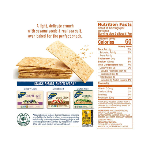 6.7 (Pack 1) Wasa Flatbread Thins Crackers, Sesame and Sea Salt, Ounce