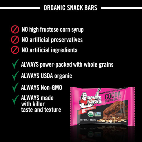 4 Dave's Killer Bread Cocoa Brownie Blitz Organic Snack Bars, Individually Wrapped Snack Bars