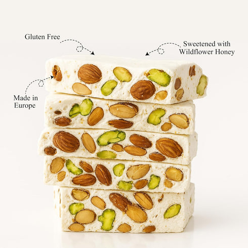 (7 Oz) ANDY ANAND CHOCOLATIER Nougat Candy With Nuts - Gluten Free Mixed Nut Soft Brittle, Made with Wildflower Honey
