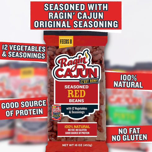 16 oz Pack, Pack 2, Ragin' Cajun Seasoned Red Beans - of Fat-Free, Gluten-Free, Reduced Sodium - Authentic Louisiana
